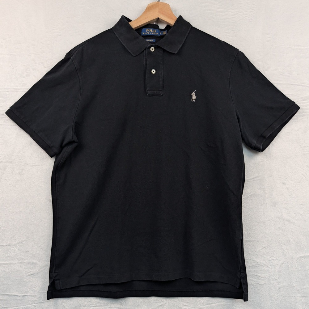 Polo Ralph Lauren Polo Shirt Men's Large Black Embroidered Pony Preppy Old Money